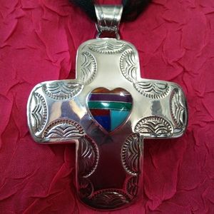 Sterling Cross w/Heart shaped Semi-precious Stones
